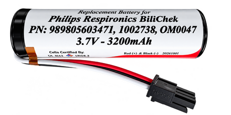 Xain-USA 3.7V 3200mAh Replacement Battery for Philips Respironics BiliChek Bilirubin Analyzer | Replaces 989805603471, 1002738, OM0047