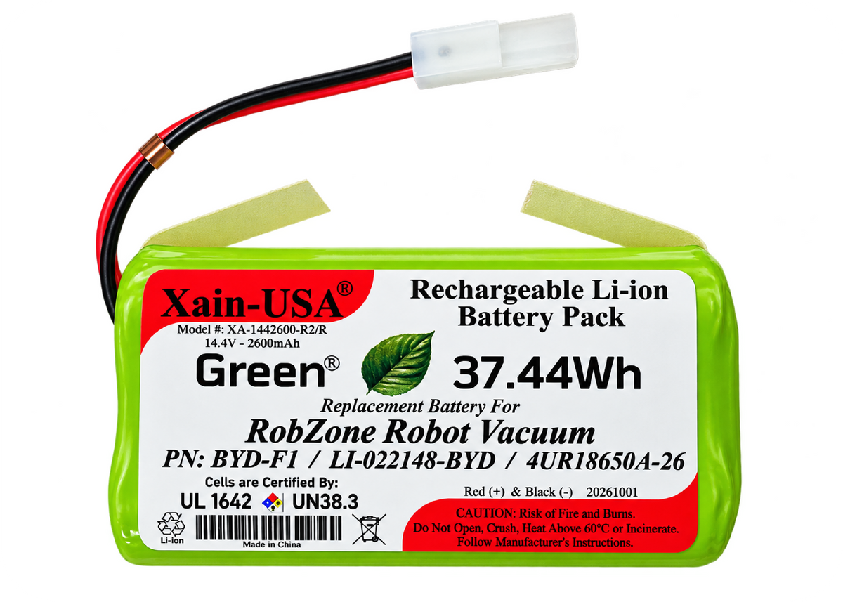 Xain-USA 14.4V 2600mAh Replacement Battery for RobZone Roomy 2.0, Roomy 3.0, Fun Beat KS290, Bralko Galaxy | Replaces LI-022148-BYD, BYD-F1 | Built-In BMS