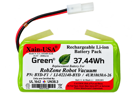 Xain-USA 14.4V 2600mAh Replacement Battery for RobZone Roomy 2.0, Roomy 3.0, Fun Beat KS290, Bralko Galaxy | Replaces LI-022148-BYD, BYD-F1 | Built-In BMS