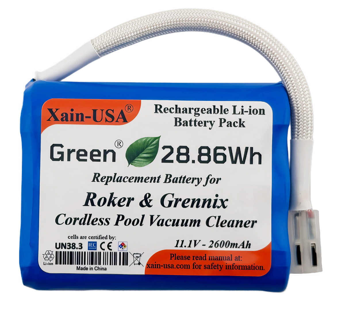 Xain-USA 11.1V 2600mAh Replacement Battery for Seauto Roker, Grennix G900/G905, & PC03 Robotic Pool Vacuums – Fits Hydrus & Tirrito Roker 100 – High-Performance Li-ion Pack