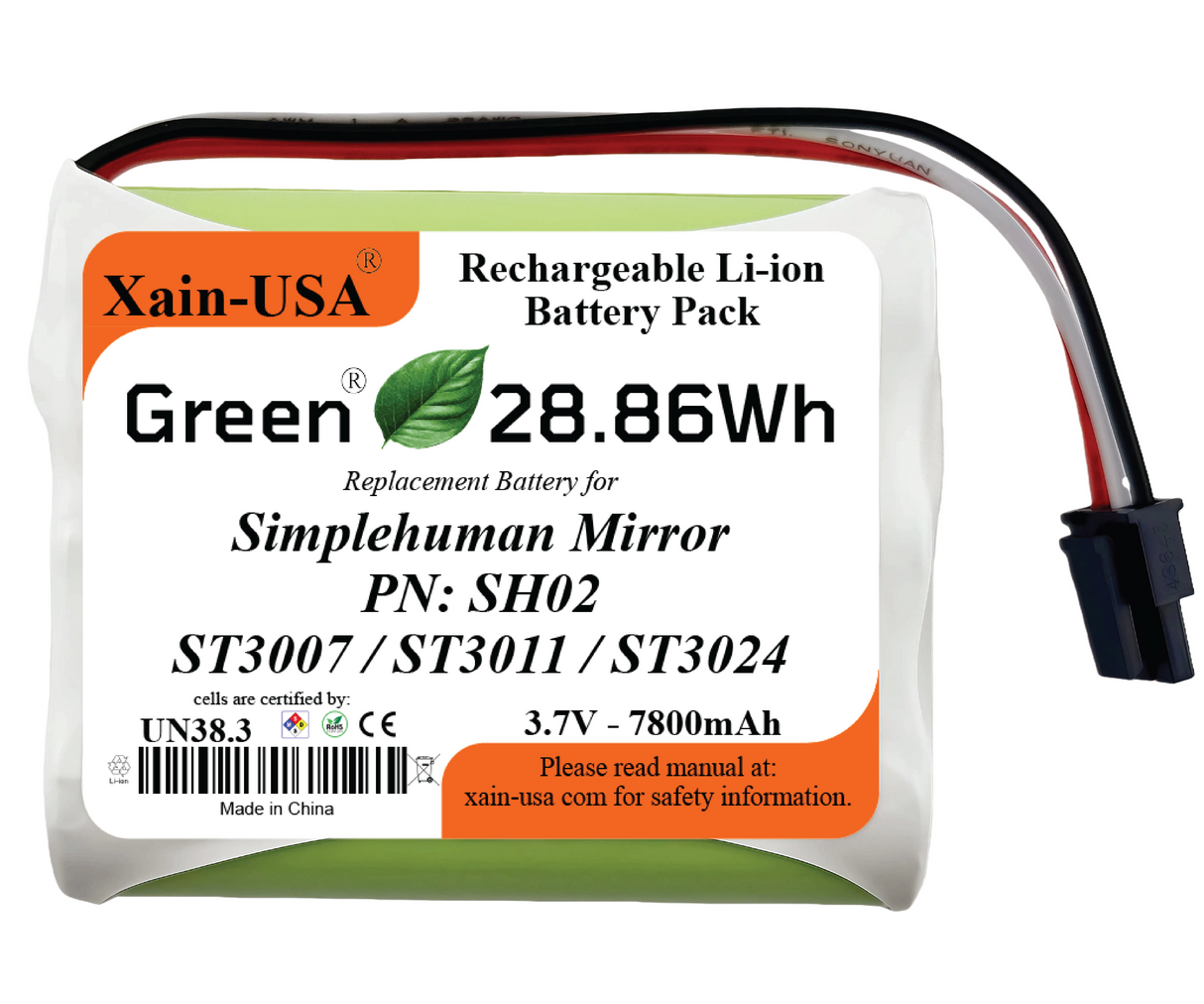 ULTRA-CAPACITY 7800mAh Battery for Simplehuman PN: SH02 Sensor Mirror Trio