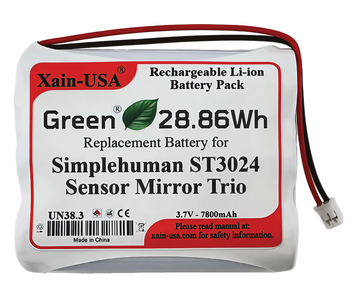 7800mAh ULTRA-CAPACITY Replacement Battery for Simplehuman ST3024 Sensor Mirror Trio, 3.7V Rechargeable Li-ion Pack, Built with Xain-Xtra Cells for 1000+ Cycles, Twice the Lifespan of Standard Cells