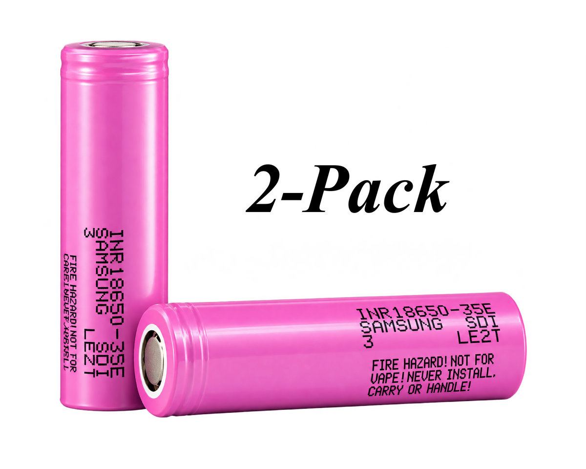 Xain-USA (2-Pack) Samsung SDI INR18650-35E 3.6V 3500mAh Rechargeable Li-ion Battery | 18650 Flat Top, 8A Continuous Discharge, Unprotected Industrial Cell