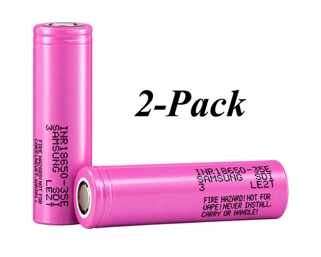 Xain-USA (2-Pack) Samsung SDI INR18650-35E 3.6V 3500mAh Rechargeable Li-ion Battery | 18650 Flat Top, 8A Continuous Discharge, Unprotected Industrial Cell