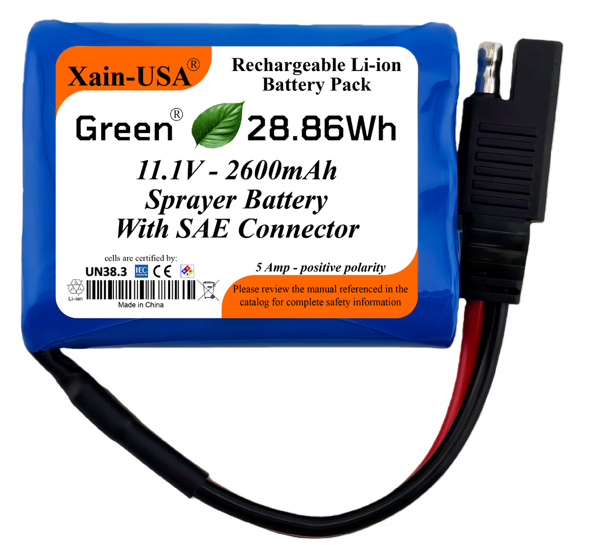 12V 2600mAh Replacement Battery for 1 GPM Farm Sprayers | SAE 2-Pin Connector | 5A Continuous Discharge | Built-in BMS