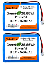 (2-Pack) 11.1V 2600mAh Li-ion Rechargeable Battery Pack, 3S1P with JST-XH 2-Pin Connector & Built-in BMS – Powerful Replacement Battery. for Super LifeJacket, Pool Vacuum, audio, robotics, lighting
