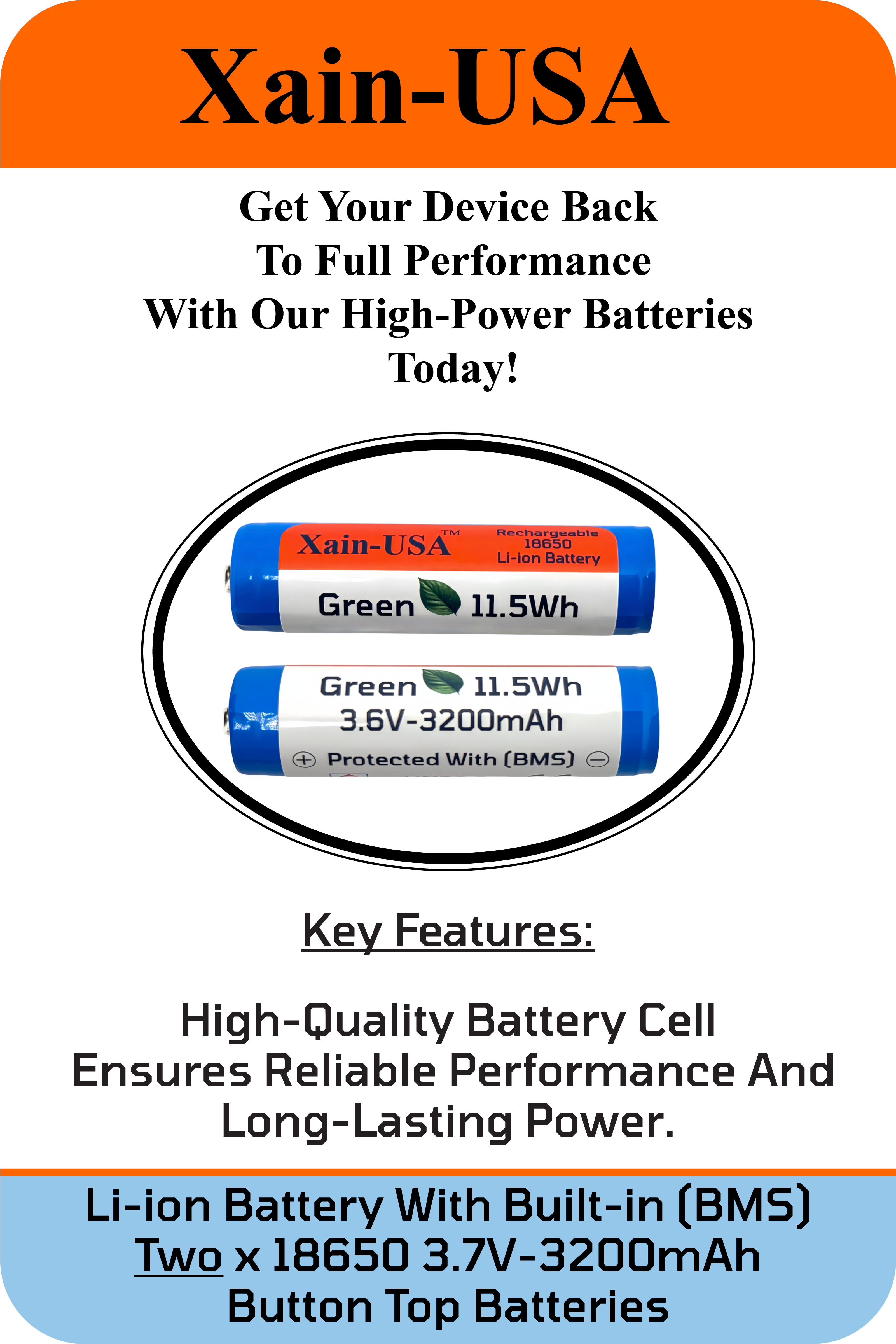 2-Pack 3.7V Single Slot 18650 Battery Charger With 2 x 3200mAh Li-ion Batteries.