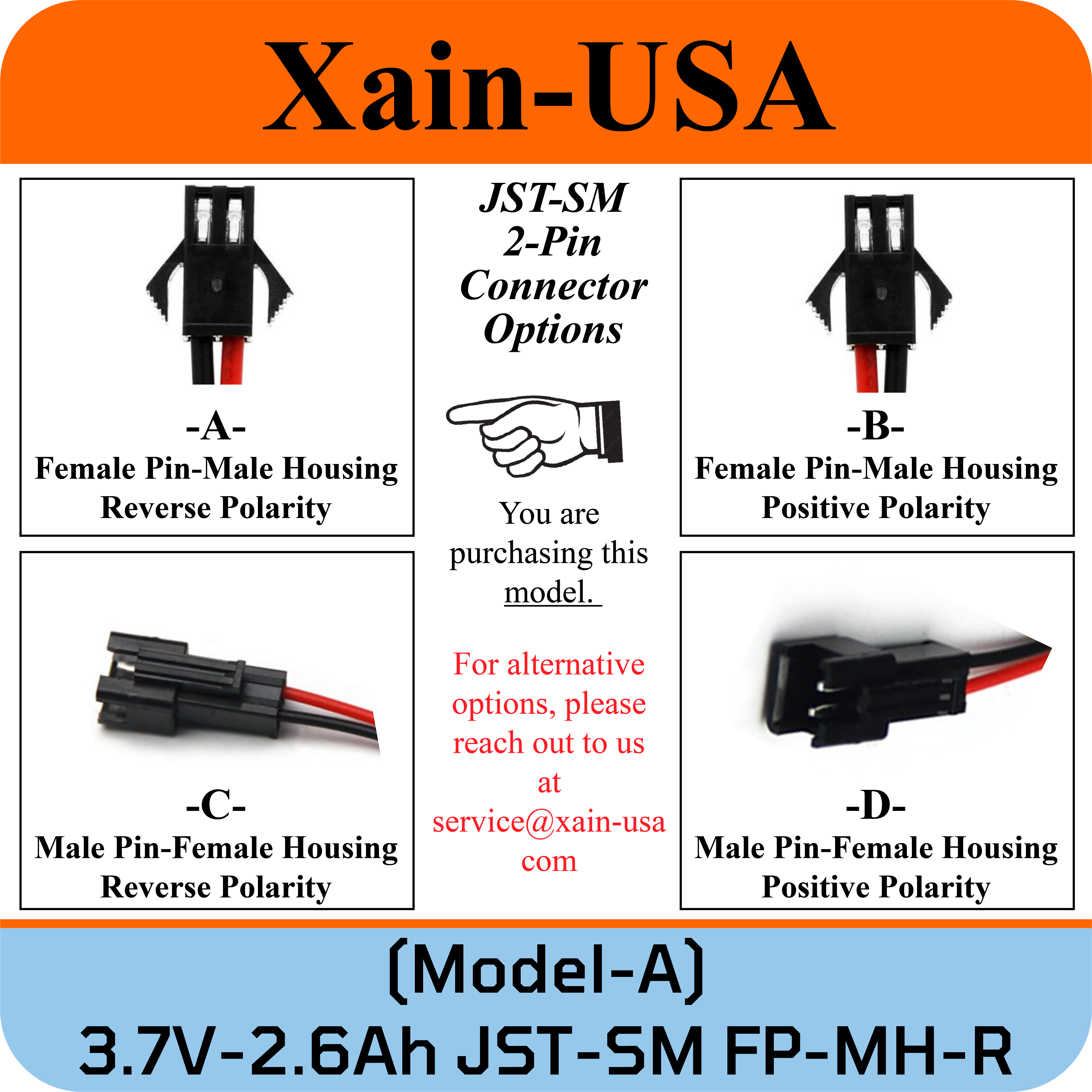 3.7V 2600mAh 1S1P 18650 Li-ion Battery with JST-SM 2 pin plug.