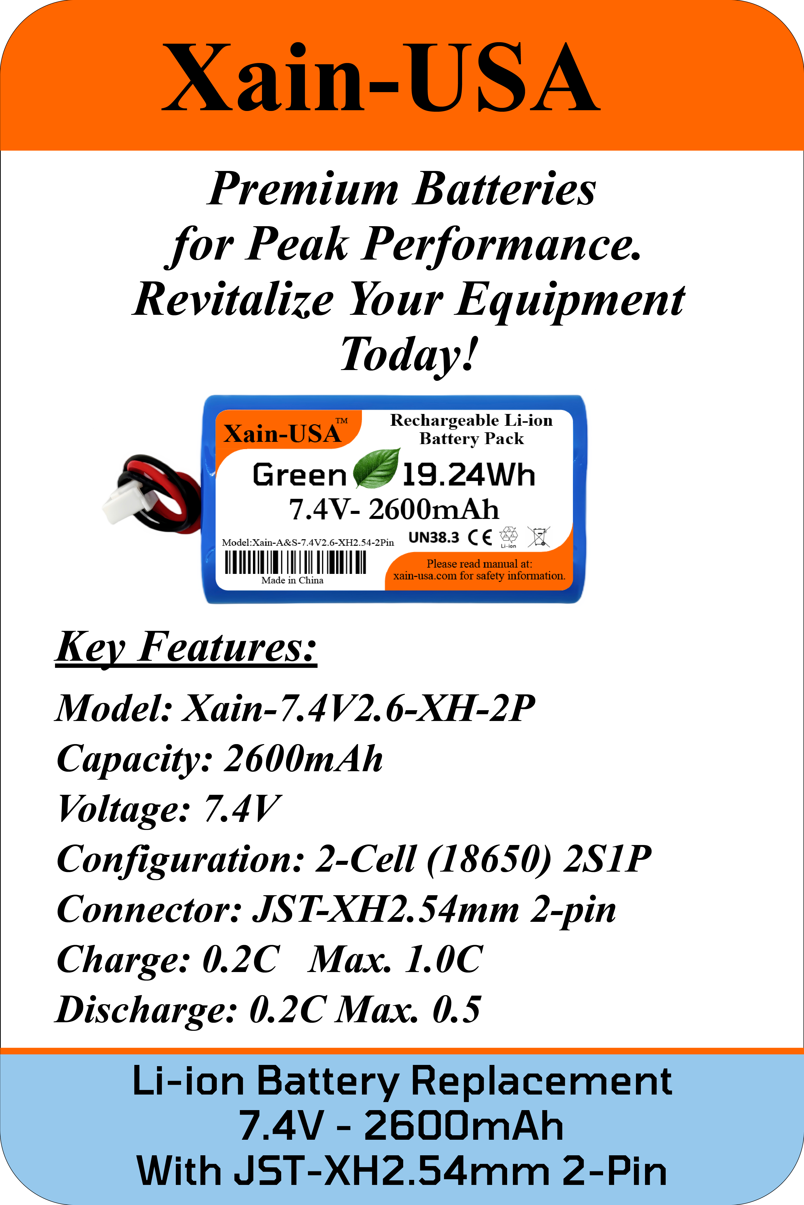 7.4V 2600mAh JST-XH 2-Pin