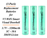 (3‑Pack) 3.7V 3200mAh Li‑ion Replacement Batteries Compatible with V5 WiFi Smart Visual Doorbell, PIR Motion Detection, 720P HD / Ultra‑High Capacity / 1000+ Charge Cycles