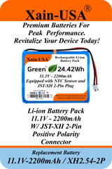 11.1V 2200mAh Rechargeable Li-ion Battery Pack, 3S1P 18650, 24.42Wh, JST-XH 2-Pin Connector, Built-in BMS Protection and NTC Temperature Sensor