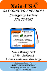 Xain-USA 11.1V 2600mAh Replacement Battery for SATCO/NUVO FREEDOM Emergency Fixture | Replaces 25-9002 | Built-In BMS & 10KΩ NTC Thermistor