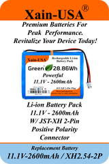 11.1V 2600mAh Li-ion Battery Pack | 3S1P JST-XH 2-Pin with BMS