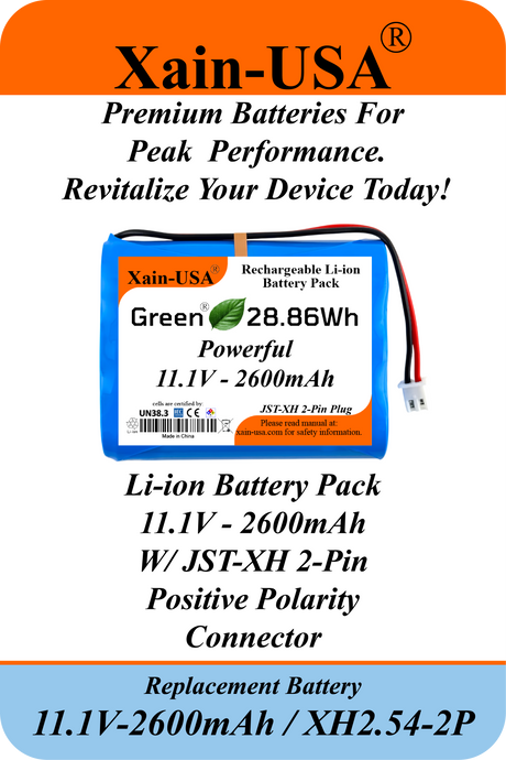 11.1V 2600mAh Li-ion Battery Pack | 3S1P JST-XH 2-Pin with BMS