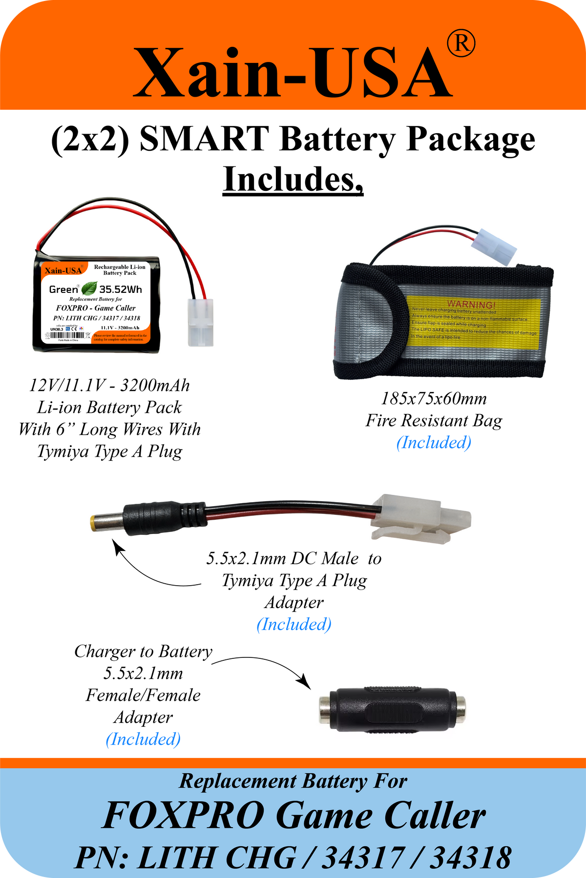 Smart Package 3200mAh Replacement Battery for FOXPRO Game Caller PN: LITH CHG / 34317 / 34318