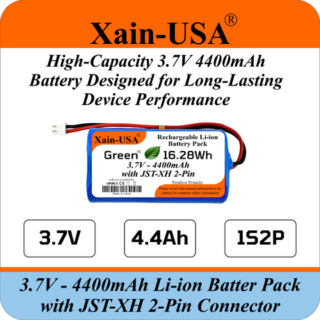 Xain-USA 3.7V 4400mAh Li-ion Battery Pack - JST-XH 2-Pin, Built-in BMS