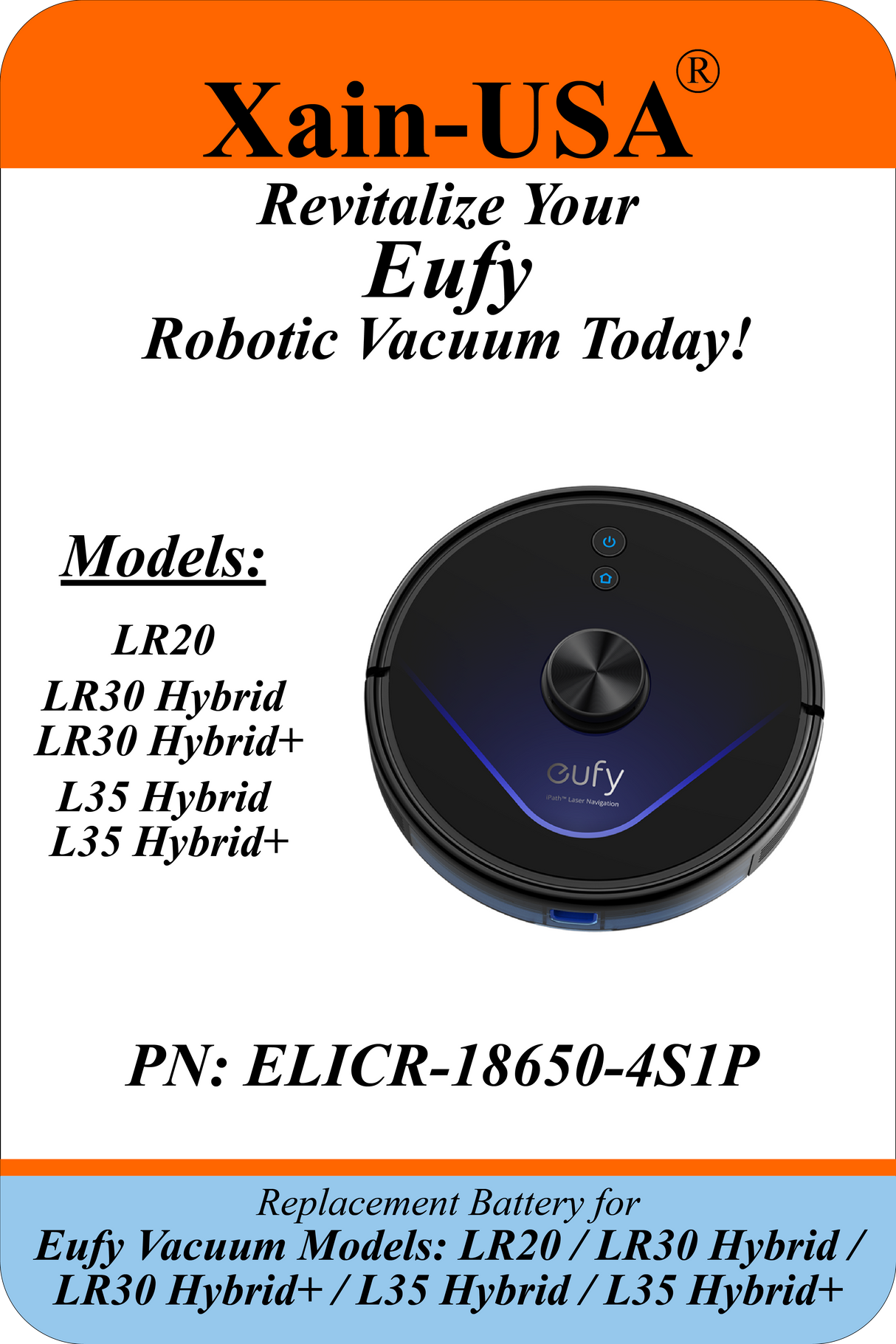 14.4V 3200mAh Replacement Battery for Eufy LR20, LR30 Hybrid, LR30 Hybrid+, L35 Hybrid & L35 Hybrid+ Robot Vacuum Cleaners, Built-in BMS and NTC Temperature Sensor