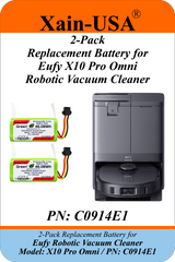 2-Pack 14.4V 3200mAh Replacement Batteries for Eufy X10 Pro Omni Robotic Vacuum Cleaner, PN C0914E1, with Built-in BMS and NTC Temperature Sensor