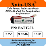 High Capacity 3350mAh Rechargeable Replacement Battery — Compatible with Midland Emergency Weather Radios | Part No. BATT20L | Fits First-Generation ER200, ER210, ER300, and ER310 Models