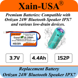 (2-Pack) Replacement Battery for Ortizan 24W Bluetooth Speaker IPX7 – 3.7V 4400mAh 16.28Wh Li-ion Rechargeable Pack with JST-XH 2P 2.54mm Connector