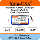 Premium 1S2P 3.7V 5200mAh / High Drain / Li-ion Battery Pack / with JST-PH 2-pin Plug / Supports 4A Continuous Discharge / Ideal for Bluetooth speakers, toys, lighting, and electronics.