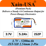 Premium 3.7V 5200mAh / High Drain / Li-ion Battery Pack / with JST-XH 2-pin Plug / Supports 4A Continuous Discharge / Ideal for Bluetooth speakers, toys, lighting, and electronics.