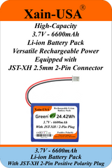 3.7V 2600mAh Li-ion Battery Pack with JST-XH 2-Pin Plug