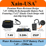 Water‑Resistant 7.4V 3200mAh Battery Pack for Bike LED Lights, DC 5.5×2.1mm Female Plug
