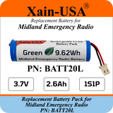 (2-Pack) 2600mAh Replacement Battery for Midland Emergency Radio PN: BATT20L, 1st Gen. ER200 / ER210 / ER300 / ER310
