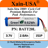 (2-Pack) PN: BATT20L Replacement Battery for Midland Emergency Radio ER200, ER300, ER210 (1st Gen), ER310 (1st Gen) – 2600mAh Li-ion, Future Xain-Xtra 1000+ Cycle Cell