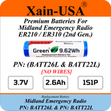 Battery Replacement for Midland ER210/ER310 (2nd Gen.)  / PN: BATT26L and PN:BATT22L / 2600mAh / with Built-in BMS