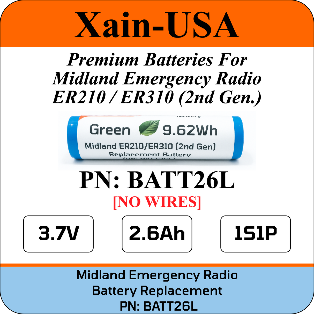 Midland Emergency Radio Replacement No-wires Battery (Second Gen)
