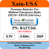 (2-Pack) Replacement Battery for Midland Emergency Radio ER210 (2nd Gen.) & ER310 (2nd Gen.)  PN: BATT26L 2600mAh