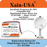 7800mAh ULTRA-CAPACITY Replacement Battery for Simplehuman PN:BT1080 Model: ST3024 Sensor Mirror Trio, 3.7V Rechargeable Li-ion Pack, Built with Xain-Xtra Cells for 1000+ Cycles, Twice the Lifespan of Standard Cells