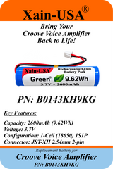 3.7V 2600mAh Replacement Battery for Croove Voice Amplifier PN B0143KH9KG, Rechargeable Li-ion 18650 Battery Pack, JST-XH2.54 2-Pin Connector, Built-in Protection, 9.62Wh