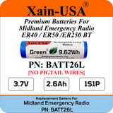 Replacement Battery for Midland Emergency Radio Models ER40 ER50 ER250BT  (PN: BATT26L) 2600mAh.
