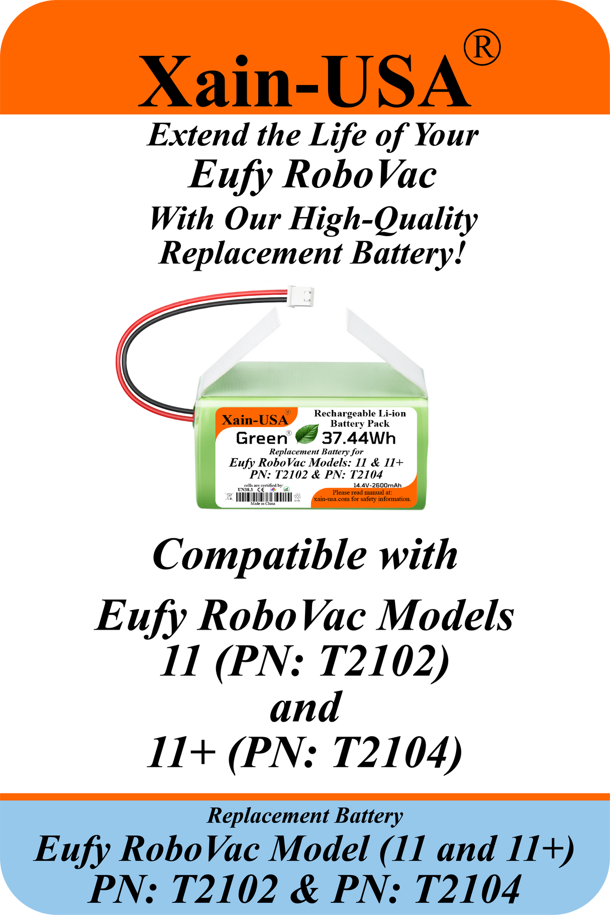Title: Amazon  14.4V 2600mAh Li-ion Replacement Battery for Eufy RoboVac 11 (T2102) and 11+ (T2104)   2-Pin Connector  High-Capacity Rechargeable Battery Pack