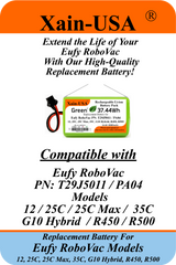 2600mAh Li-ion Replacement Battery Compatible with Eufy RoboVac PN: T29J5011 / PA04 Models: 12, 25C, 25C Max, 35C, G10 Hybrid, R450, R500 - 3-Pin Connector