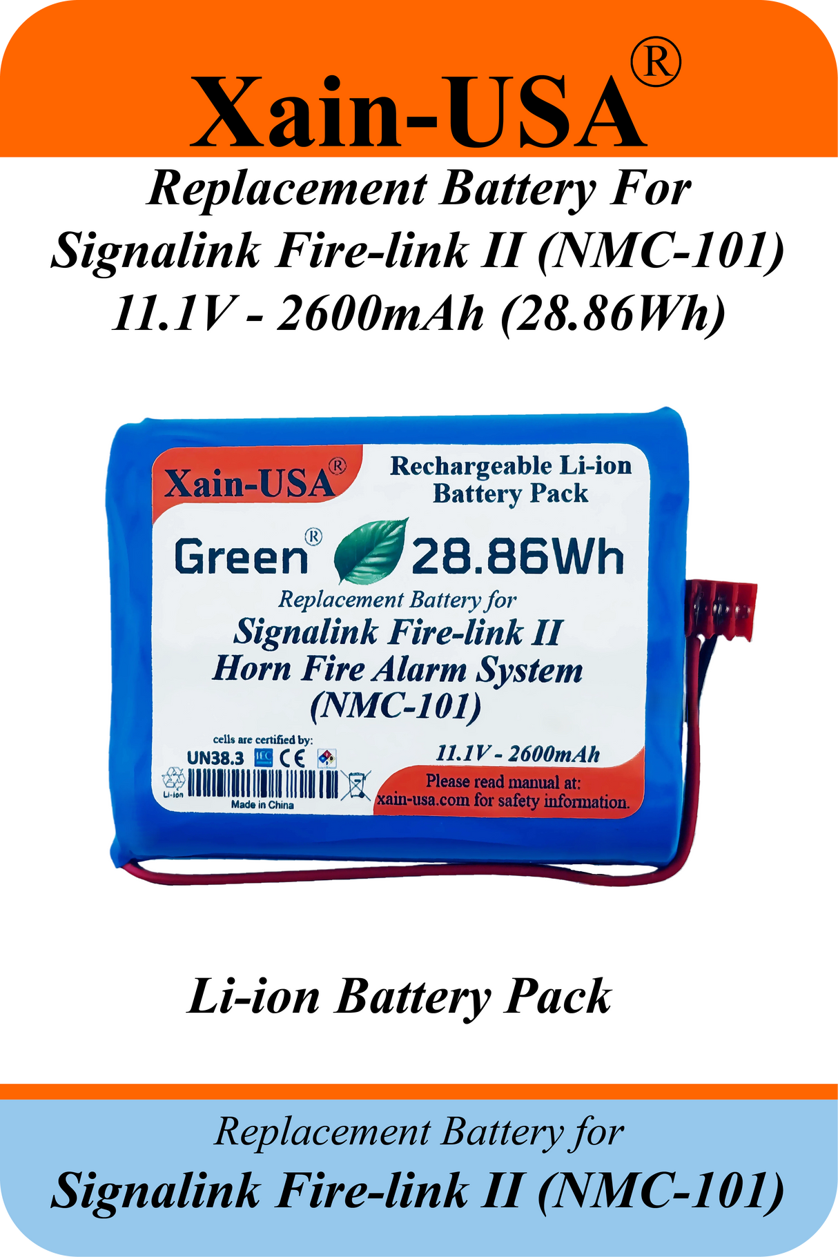 (5-Pack ) 11.1V 2600mAh Replacement Battery for Signalink Firelink 2 Horn Fire Alarm System (NMC‑101) – Built‑In BMS Protection.