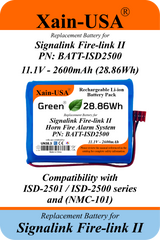 6 - pack 11.1V 2600mAh Replacement Battery for Signalink Fire-Link II Fire Alarm System, BATT-ISD2500, ISD-2500, ISD-2501, NMC-101, IDC 3-640440-3 Connector, Built-in BMS, 28.86Wh (Copy)