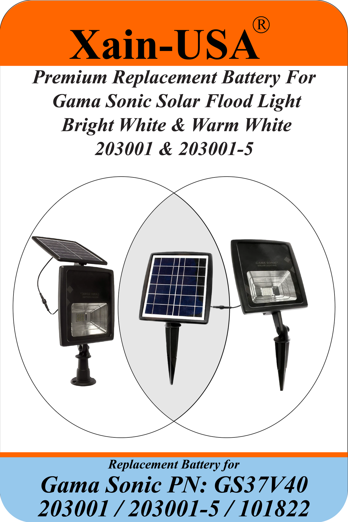 Replacement Battery for Gama Sonic GS37V40 (3.7V Li-ion, 5200mAh / 19.24Wh) – Compatible with Gama Sonic 101822, 203001, 203001-5 Solar Lights, Ultra High Capacity