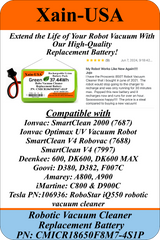 Replacement Battery for Amarey A800 and Amarey A900, Robot Vacuum Cleaners 14.4V - 2600mAh&nbsp; (37.4Wh) with Built-in Battery Management System (BMS)
