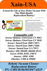 Replacement Battery for Ionvac Optimax UltraClean UV 8063 / 9048 Robot Vacuum Cleaners 14.4V - 2600mAh  (37.4Wh) with Built-in Battery Management System (BMS)