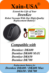 (Xain-Vac) Premium Replacement Battery for Deenkee DK600 / DK600 Max / DK650 / DK700 Robot Vacuum Cleaners 14.4V - 2600mAh  (37.4Wh) with Built-in Battery Management System (BMS)