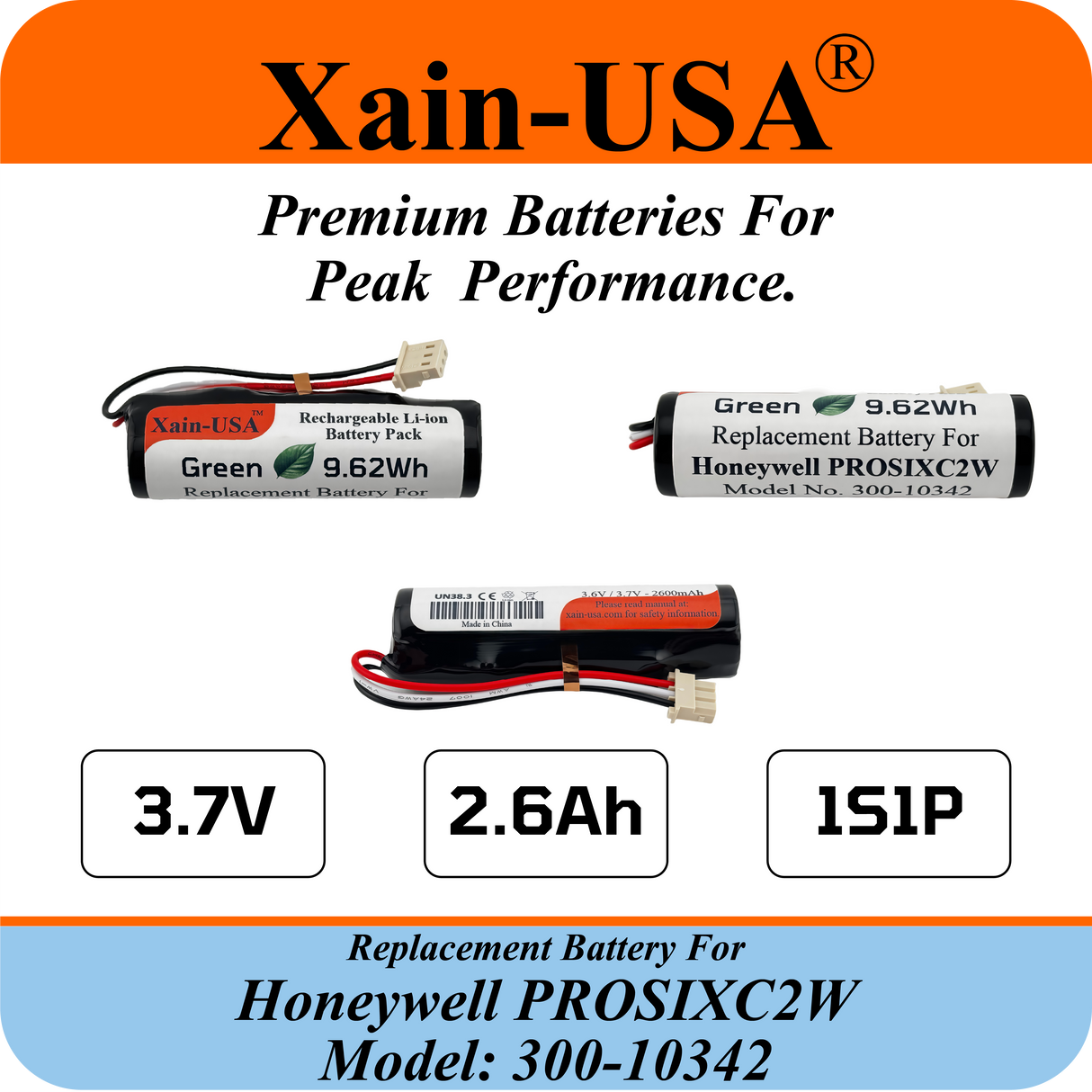PN: 300-10342 Replacement Battery for Honeywell PROSIXC2W Converter, 3.7V  2600mAh, reliable power for seamless performance.
