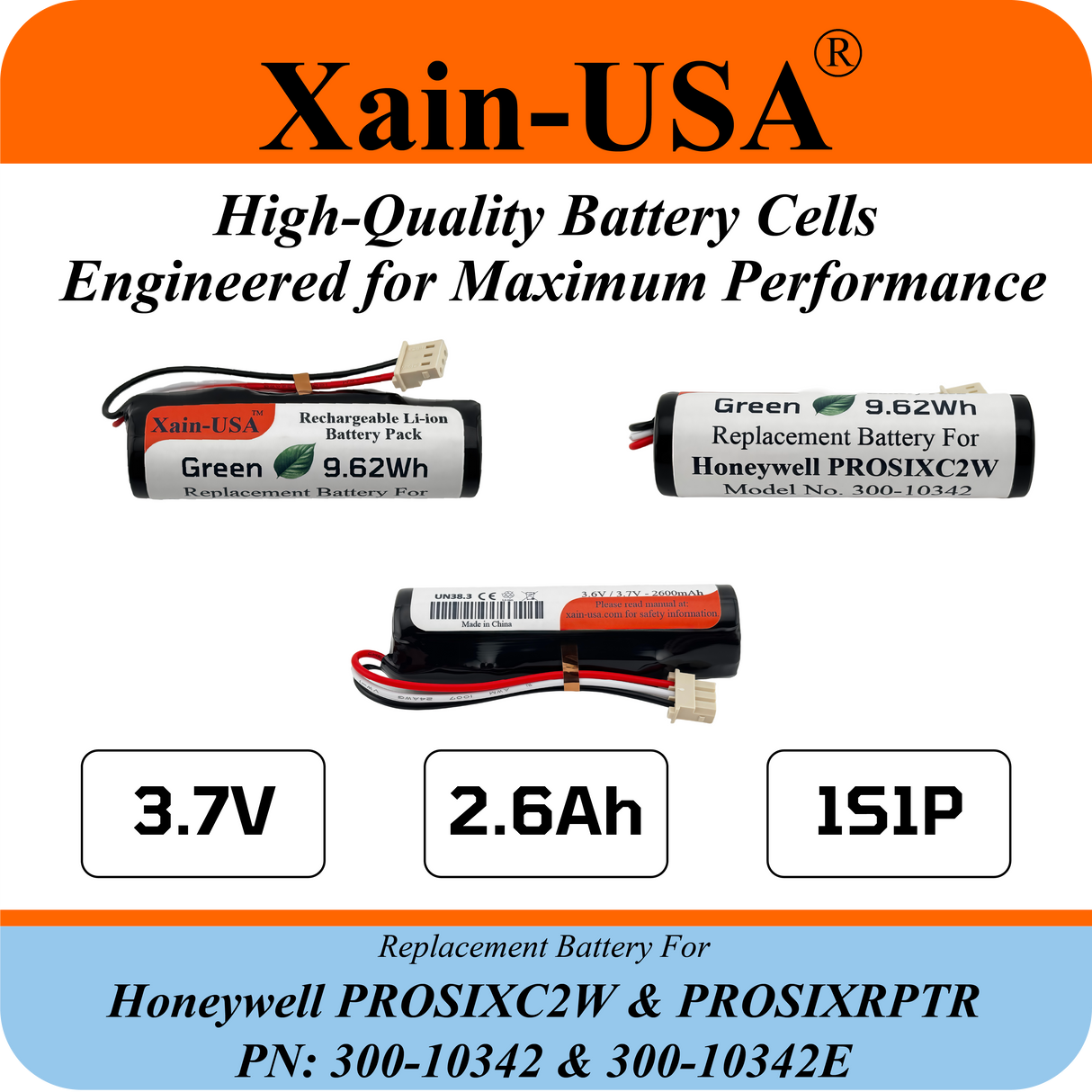 2600mAh Replacement Battery for Honeywell PN: 00-10342 / PROSIXC2W & PROSIXRPTR