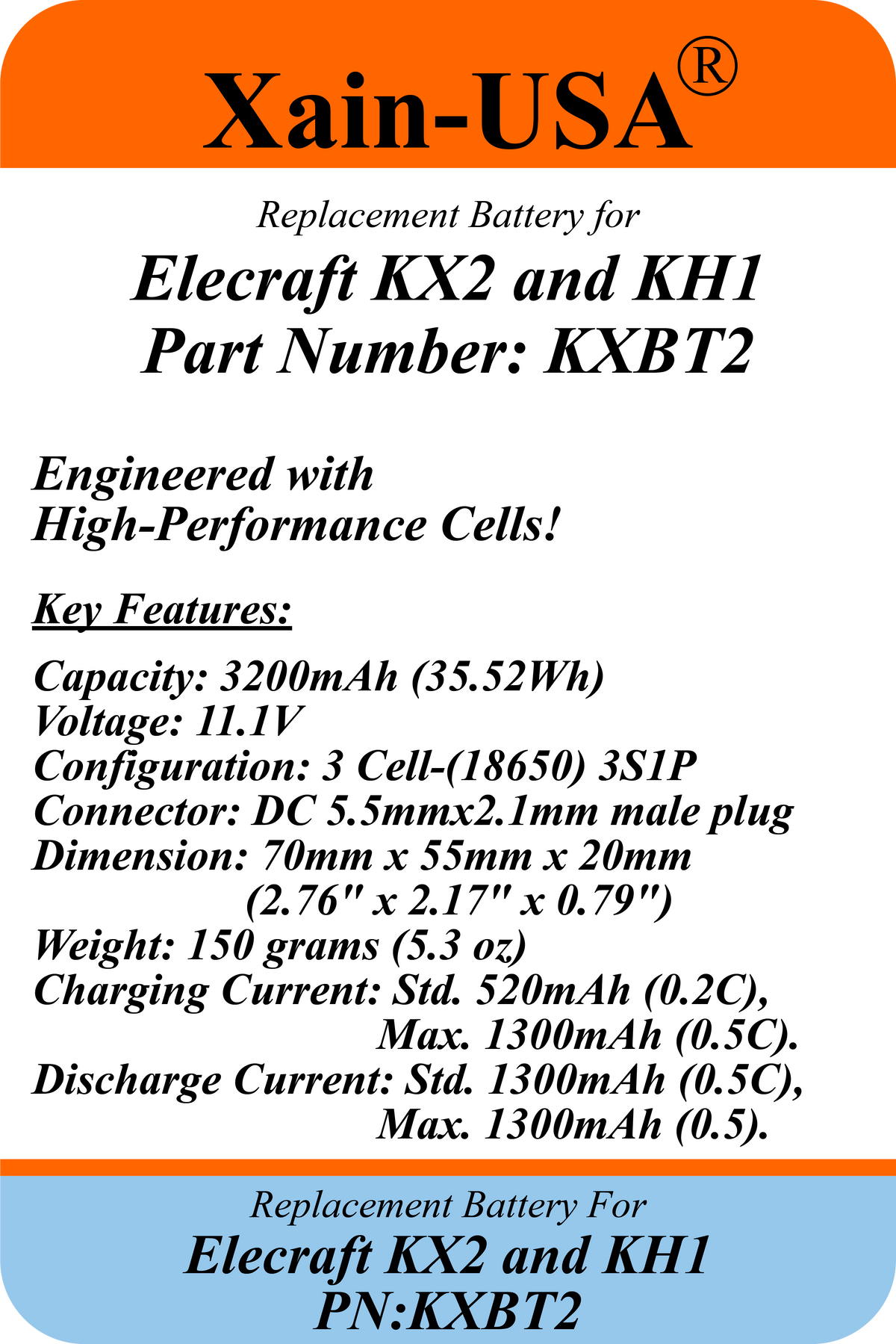 3200mAh Replacement Battery for Elecraft KX2 & KH1 / PN: KXBT2