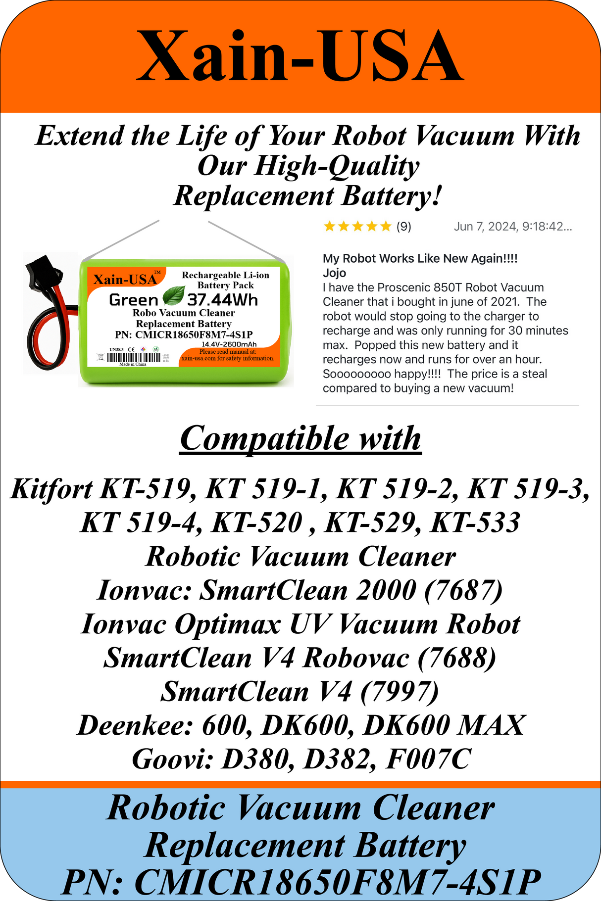 Replacement Battery for Kitfort KT-519, KT 519-1, KT 519-2, KT 519-3, KT 519-4, KT-520 , KT-529, KT-533, 14.4V 2600mAh, with Built-in Battery Management System (BMS).