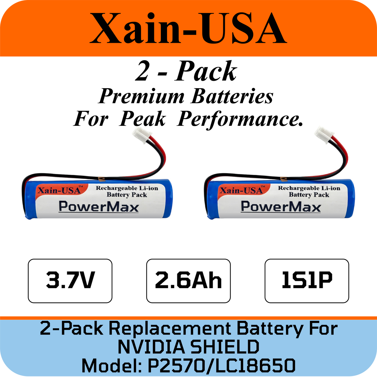 2-Pack: Replacement battery for NVIDIA P2570 Shield, Shield TV 1st Generation, PN: LC18650, 2600mAh