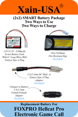(2x2) SMART Battery Package / 3200mAh High-Capacity Replacement for FOXPRO Hellcat Pro Game Caller. Featuring Xain-Extra cells 1000 charge cycles. Comes with charger adapter / PN: 34317 / 11.1V 3S1P